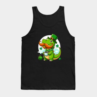 st patricks day Funny dinosaur with mustache love coffee Tank Top